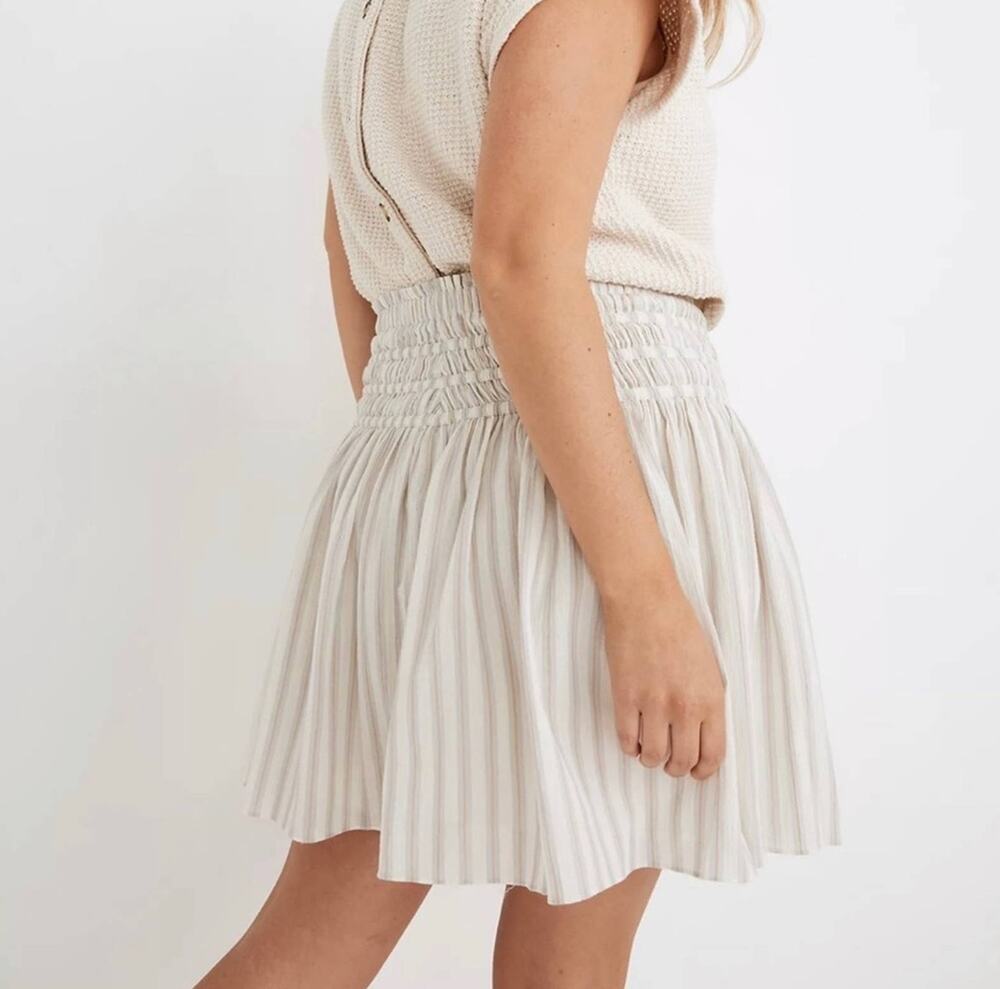 NEW Madewell Smocked Pull-On Striped Mini Skirt Large Boho Cottagecore